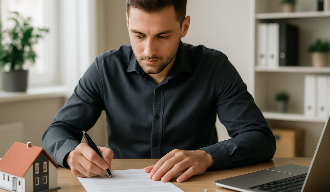 ein Mann mit Unterlagen am Schreibtisch